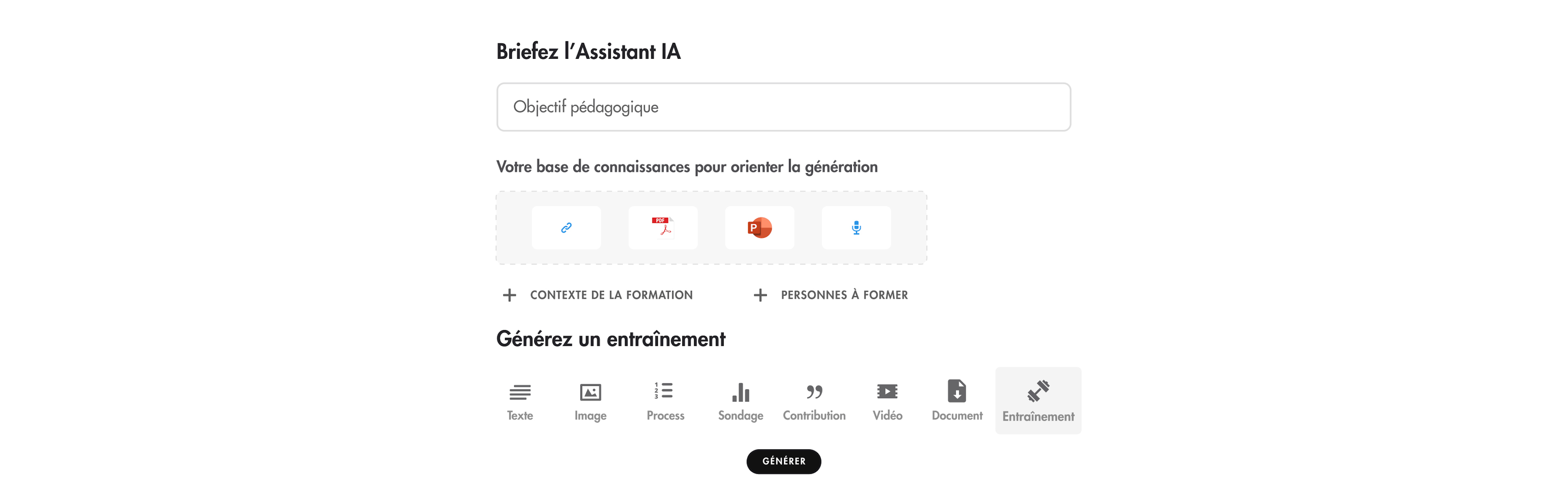 Brief de l'Assistant IA pour créer un entraînement