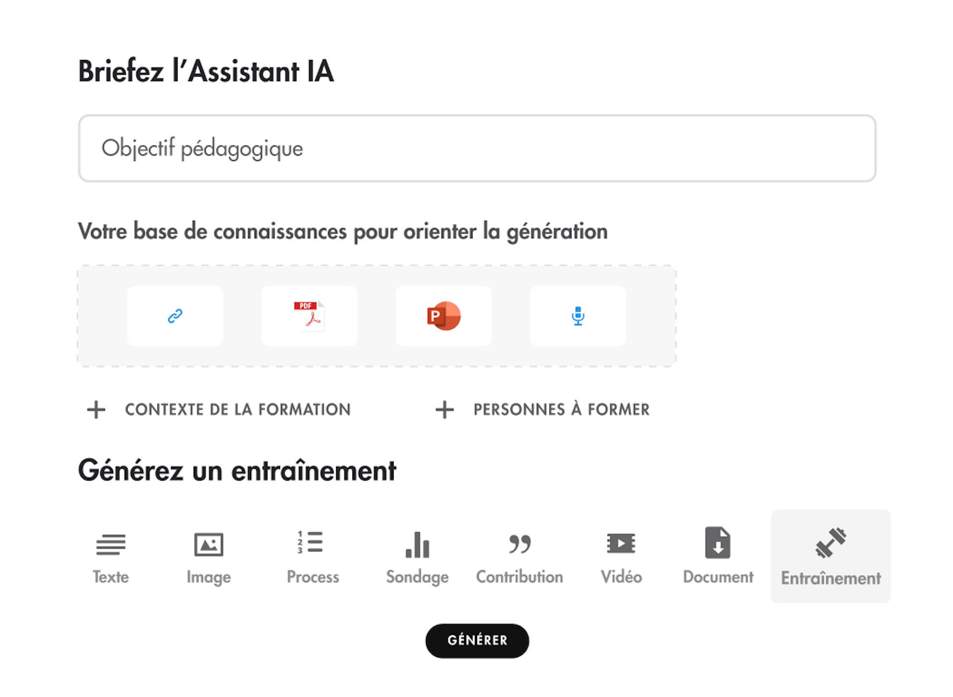 Brief de l'Assistant IA pour créer un entraînement