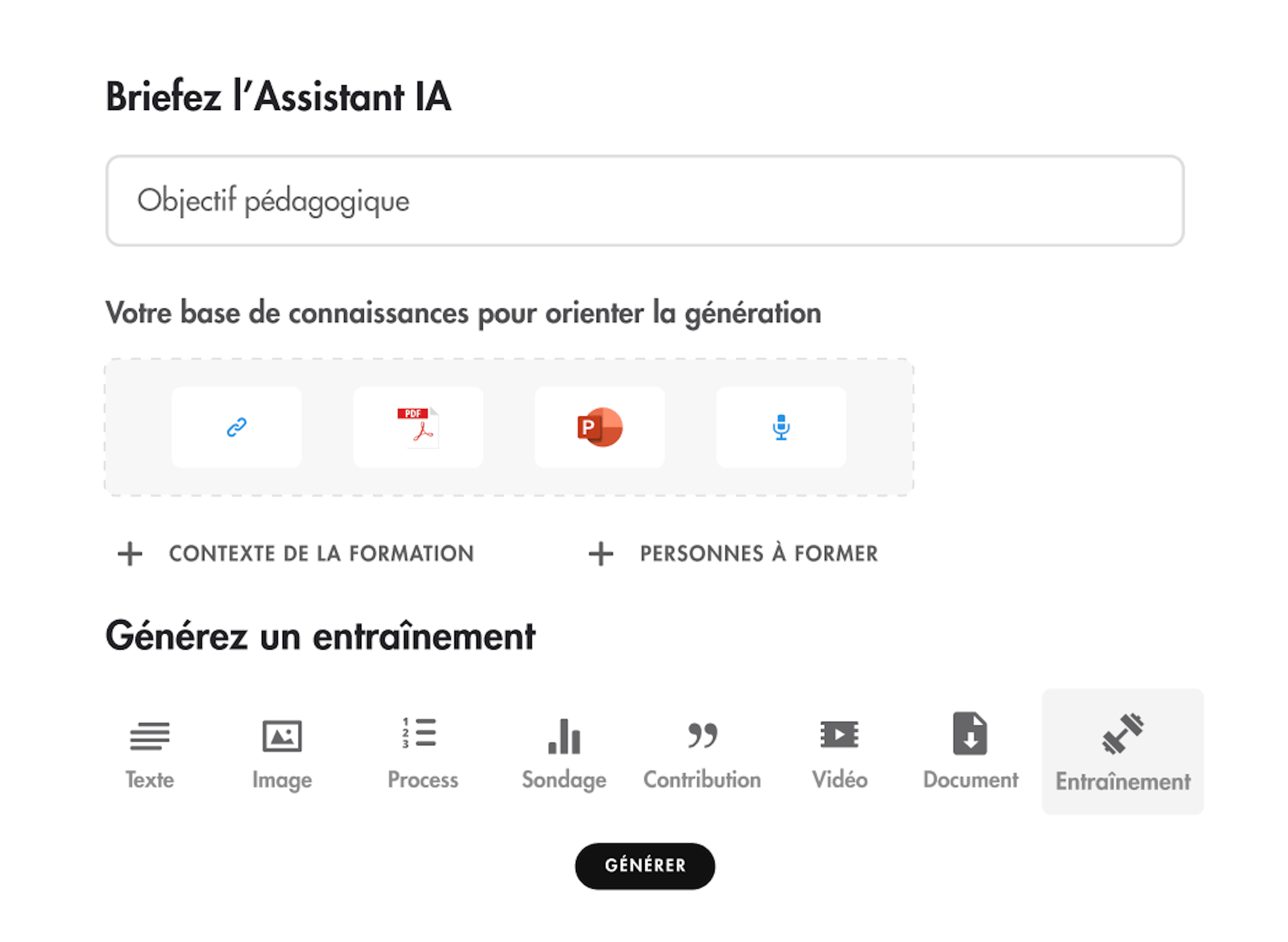Brief de l'Assistant IA pour créer un entraînement