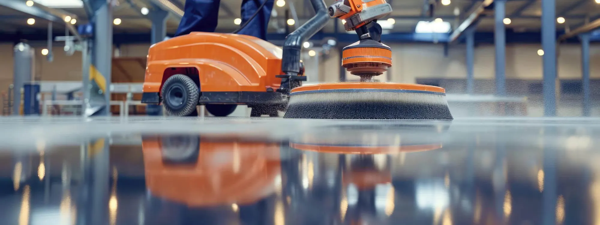 Scheuersaugmaschine bei der Industriebodenreinigung in einer Produktionshalle