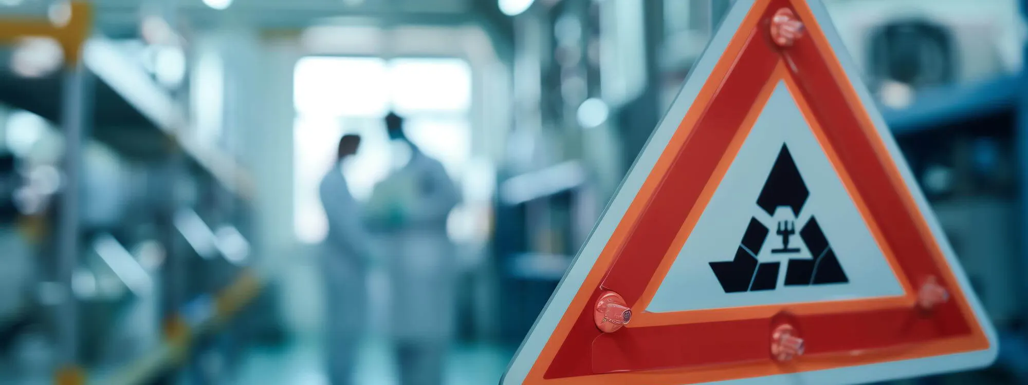 Gefahrenzeichen in einem externen Gefahrgutlager mit gefährlichen Chemikalien unter Einhaltung aller Vorschriften