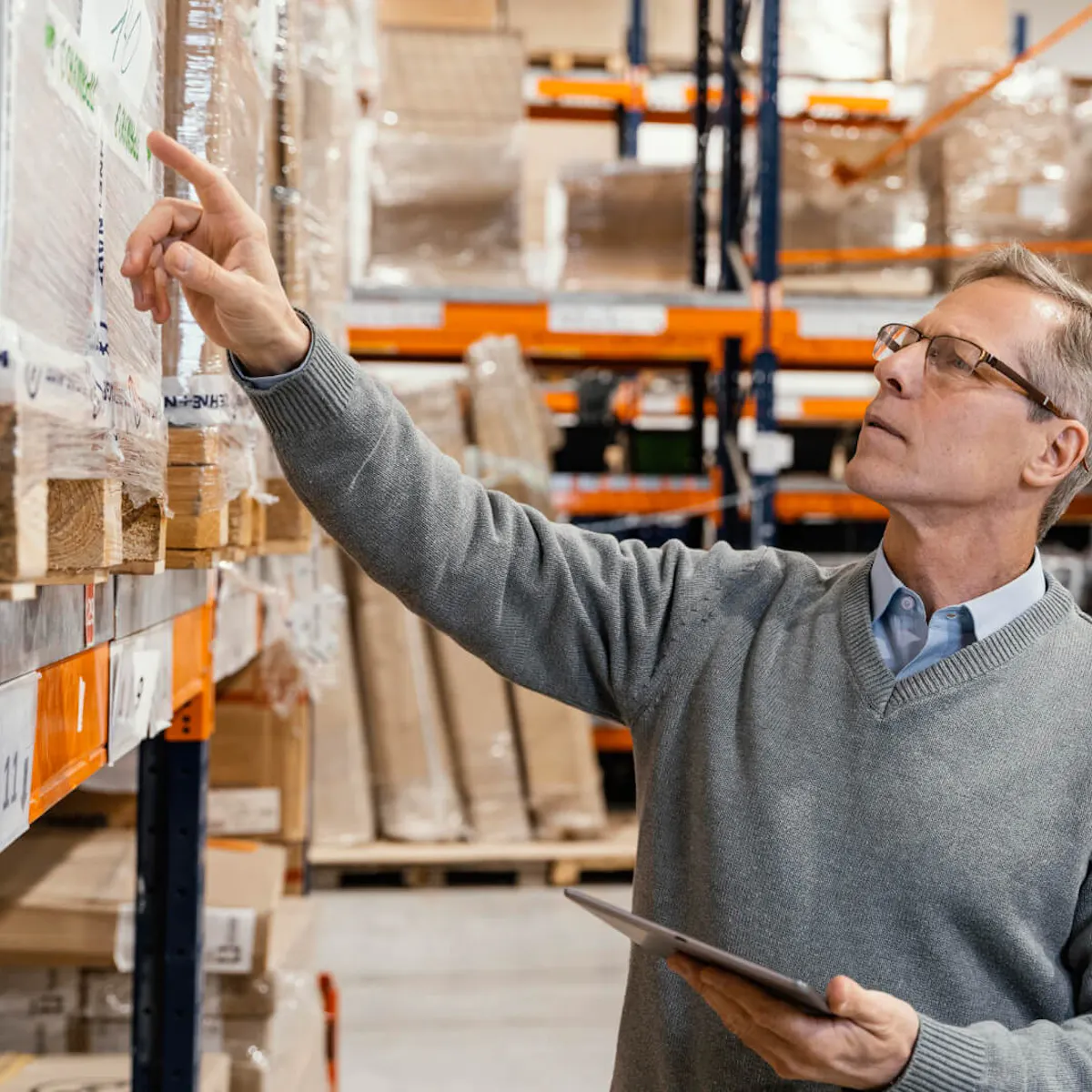 Gefahrgutlager wird von einem Mitarbeiter auf rechtliche Anforderungen & Vorschriften geprüft.