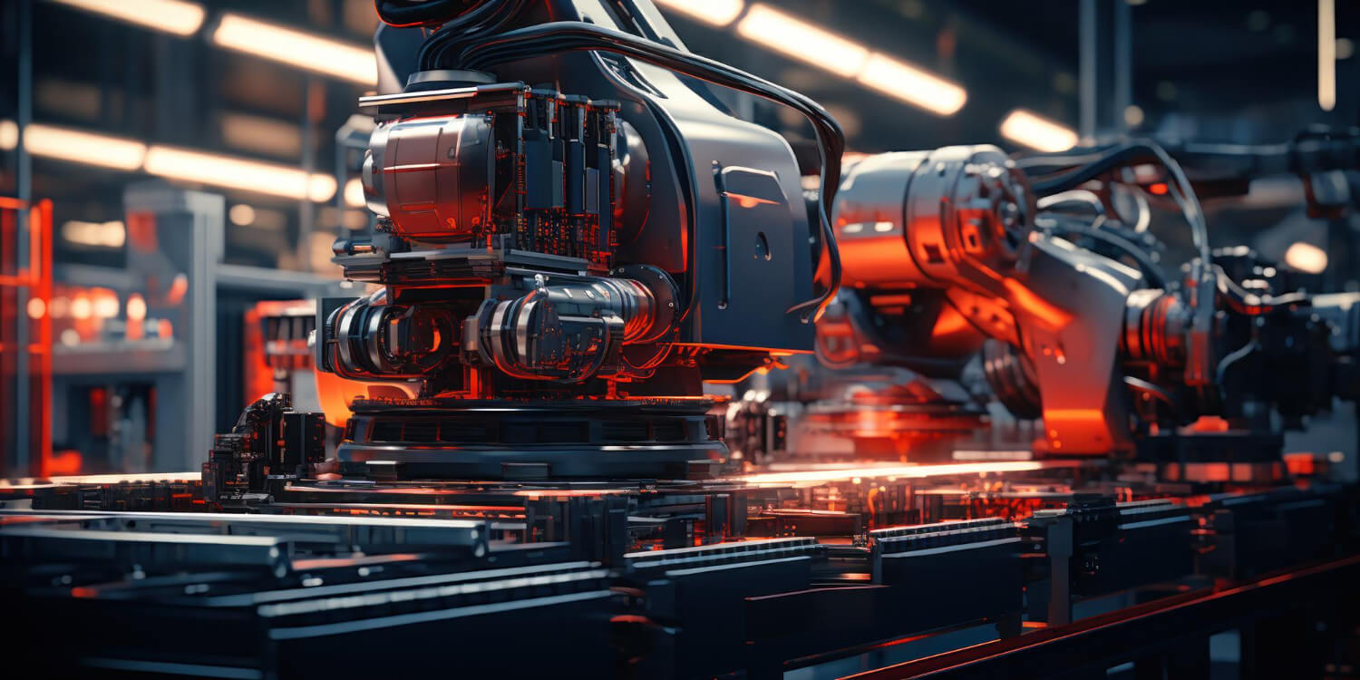 Automatisierte Produktionsanlage mit modernen Roboterarmen – Effizienzsteigerung durch Industrie 4.0 und smarte Fertigungstechnologien