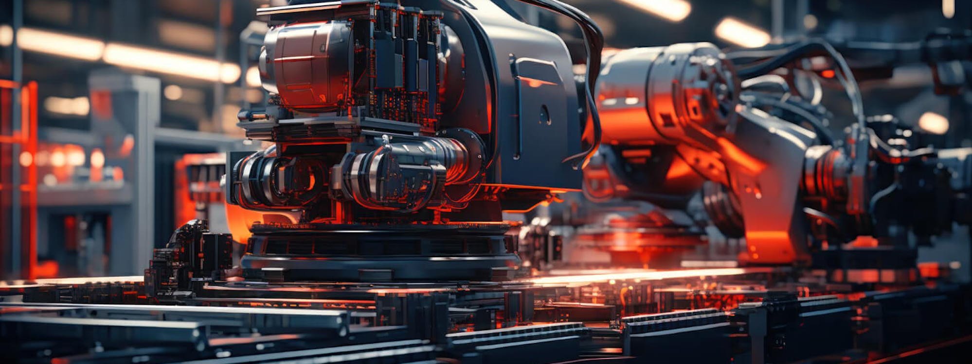 Automatisierte Produktionsanlage mit modernen Roboterarmen – Effizienzsteigerung durch Industrie 4.0 und smarte Fertigungstechnologien