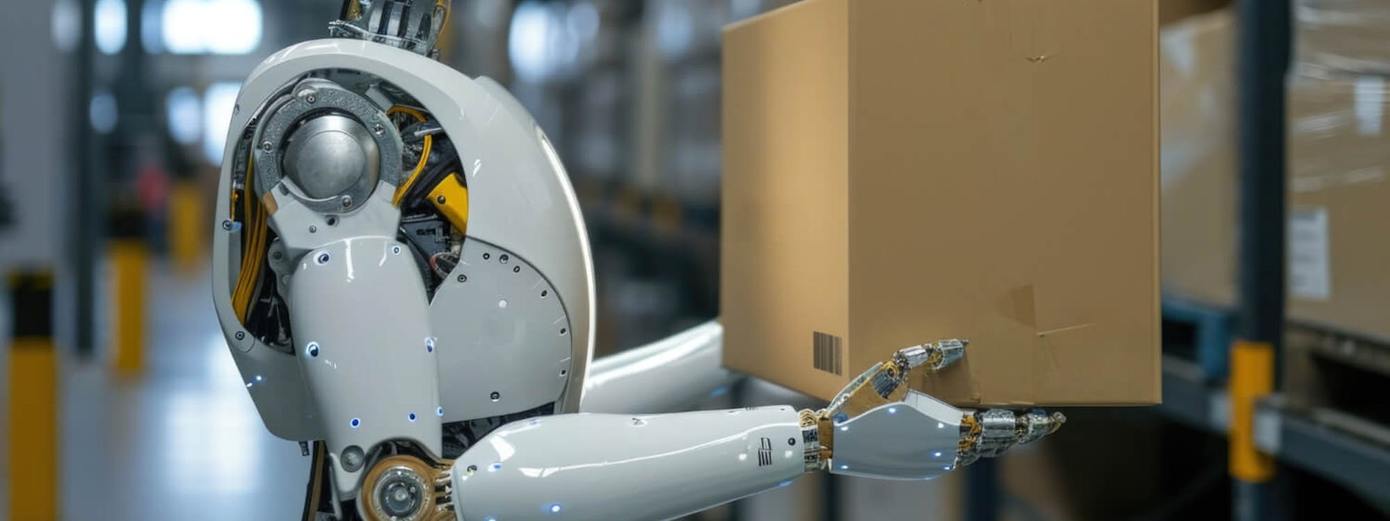 Roboter bei der automatischen Konfektionierung am Verpacken von Ware