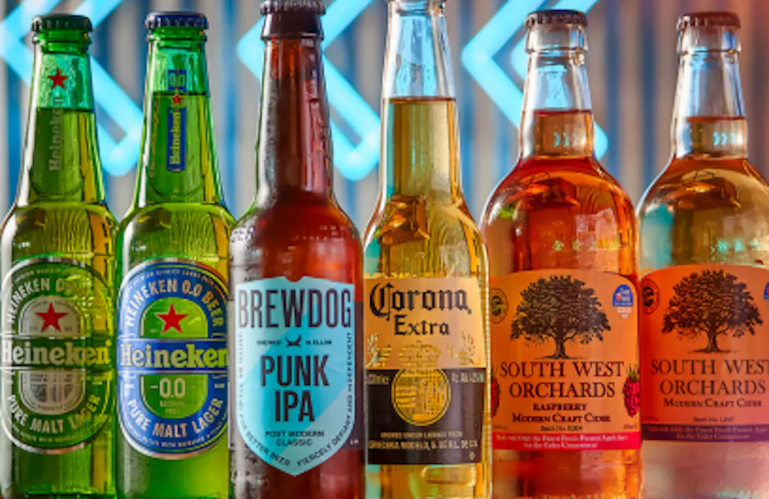 Alcoholic drinks bottles lined up 