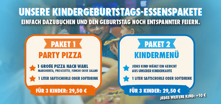 Kindergeburtstags-Essenspakete im Kart Palast: Party Pizza oder Kindermenü
