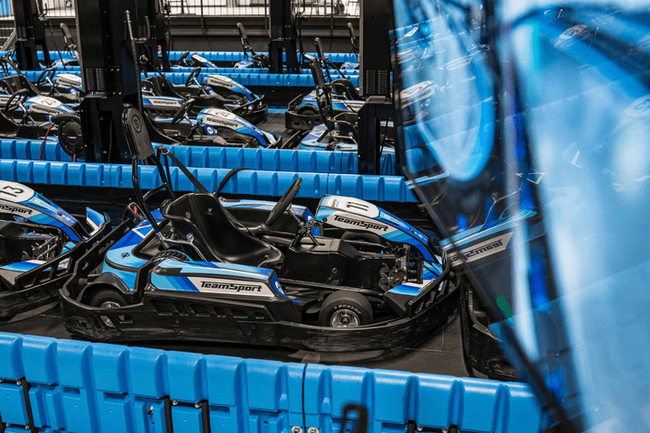 Blue E-kart in pits