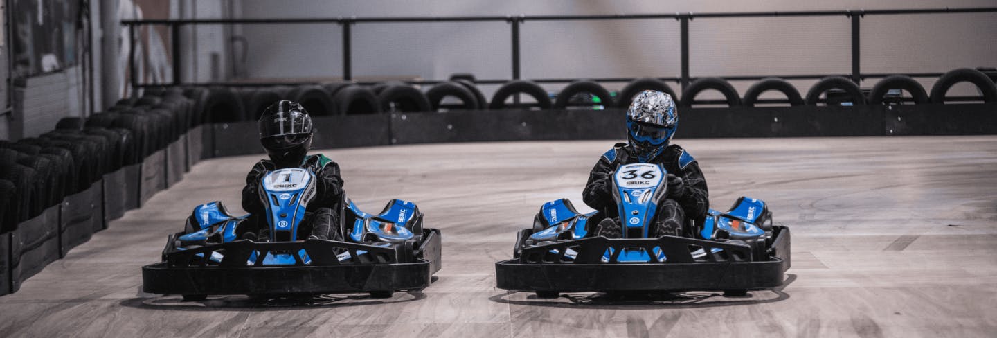 Two Go-Karters Karting at TeamSport Eastleigh