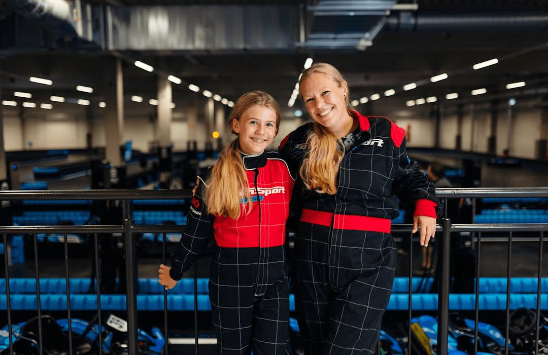 Mother And Daughter Family Go-Karting