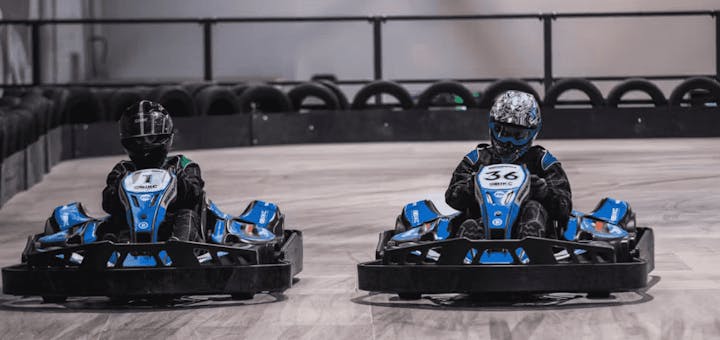 Two Go-Karters Karting at TeamSport Eastleigh