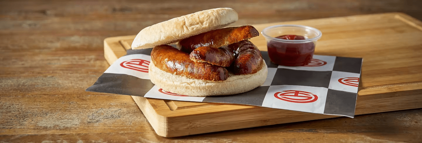 sausage bap with ketchup