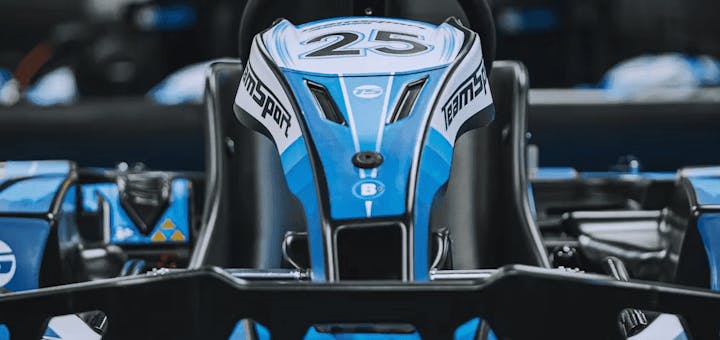 close up of a blue electric kart