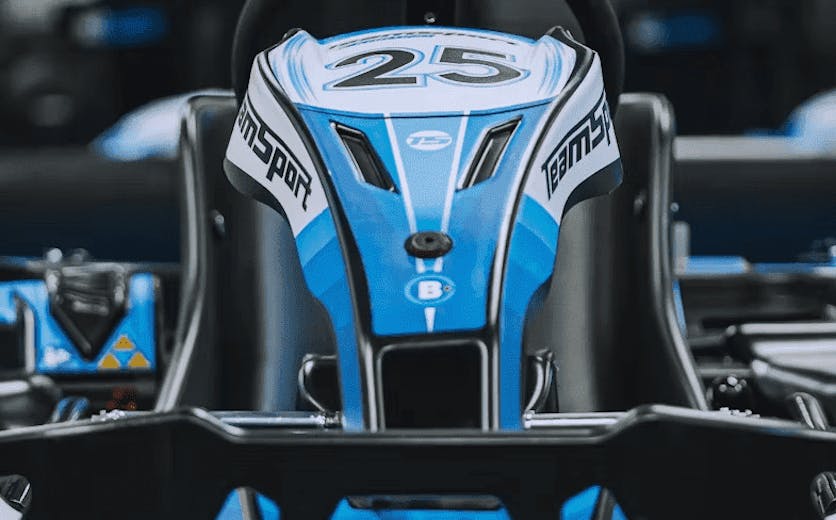 close up of a blue electric kart