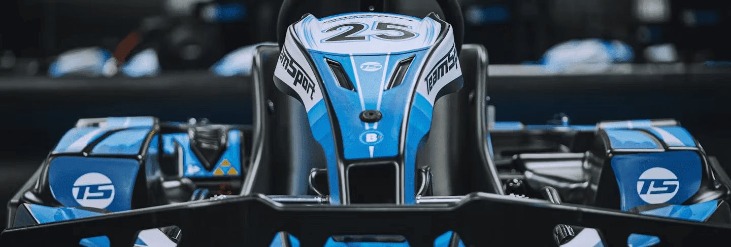 close up of a blue electric kart
