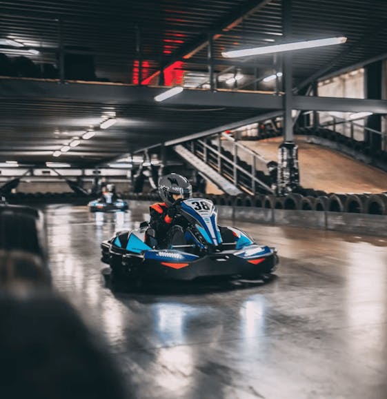 Go karter in electric kart at Reading