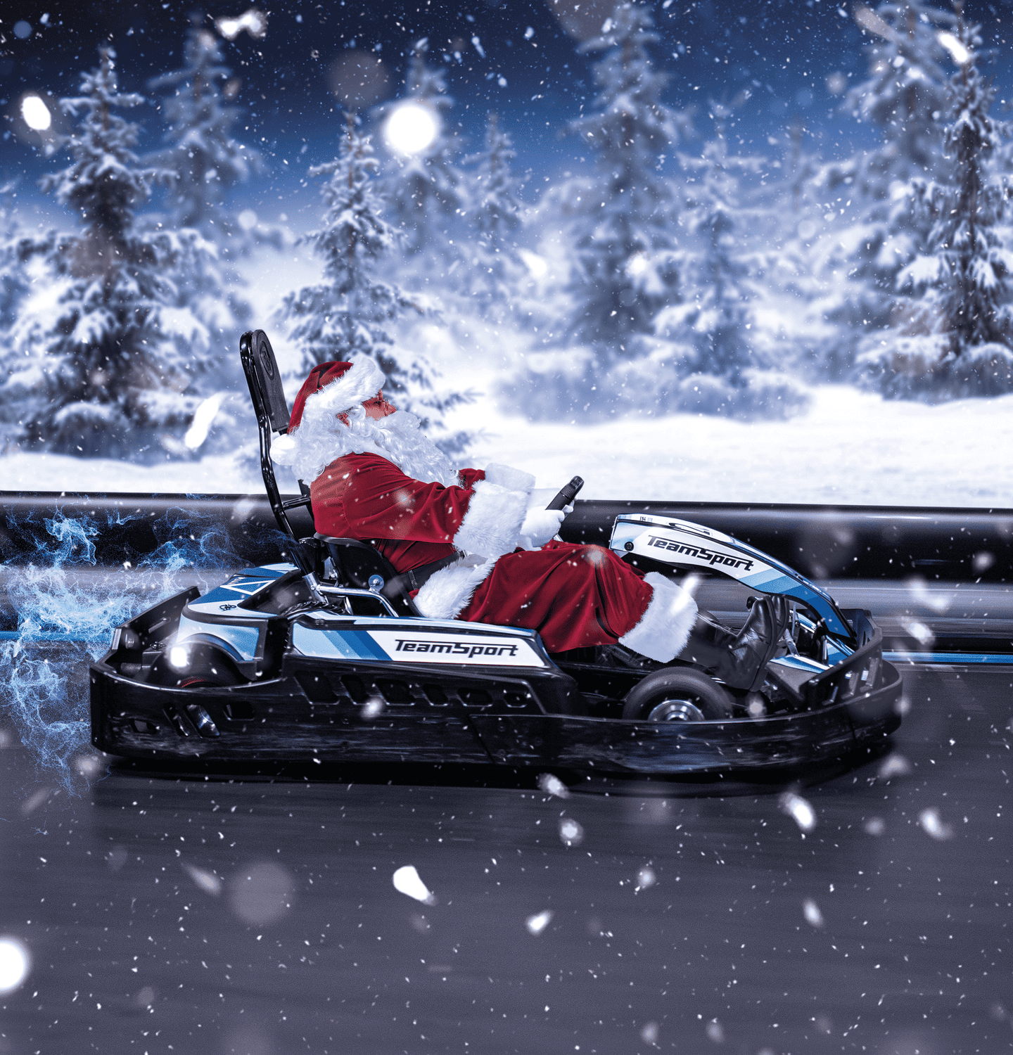 Father Christmas in a go kart