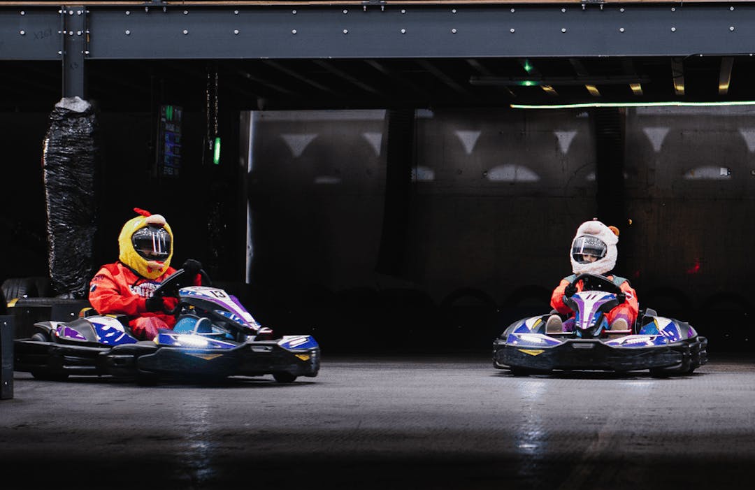 Three karters on combat karts