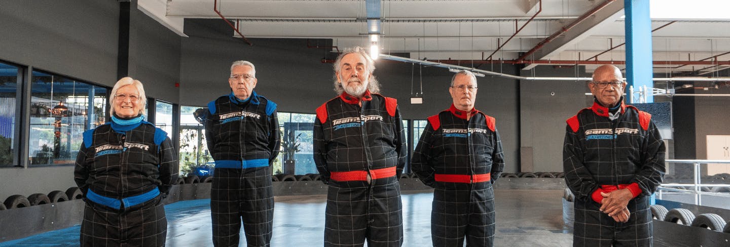 A group of over 70s Karting at TeamSport