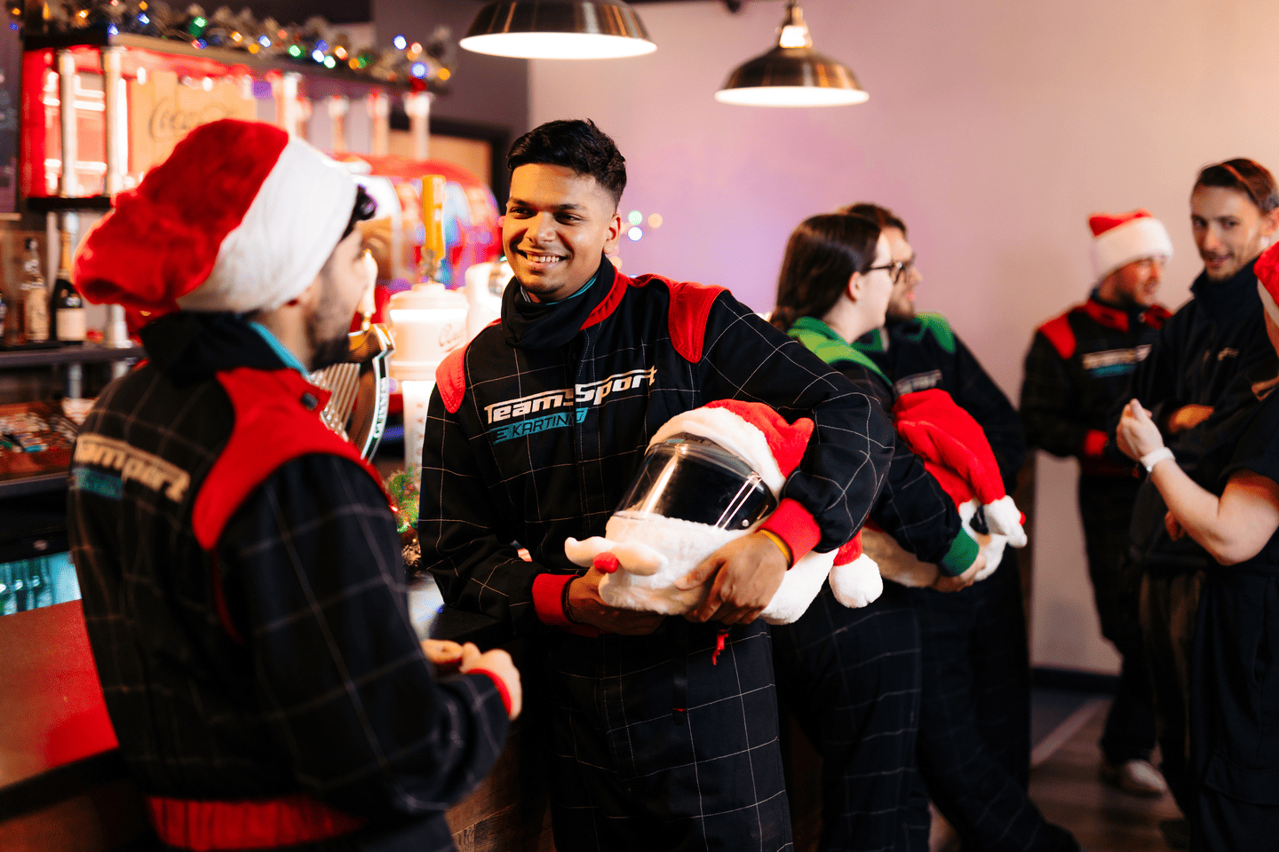 Group of karters at the bar during Christmas
