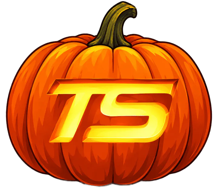 Halloween pumpkin with the TeamSport TS logo carved into it