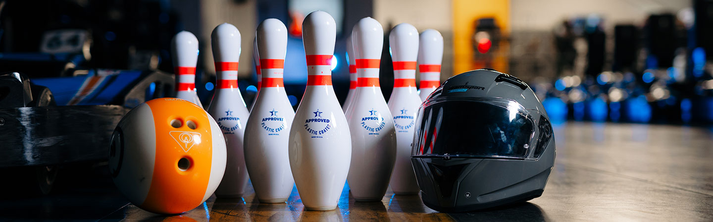 Bowling pins and ball