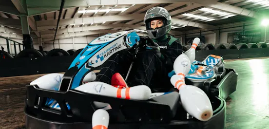 Brent Cross Go Karting and Bowling on track with Go kart and Bowling pins