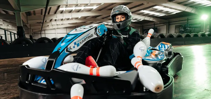 Brent Cross Go Karting and Bowling on track with Go kart and Bowling pins