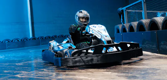 Male Karter On Electric Blue TeamSport Go Kart
