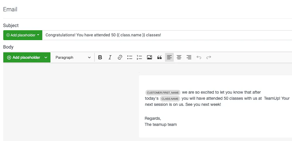 Milestone emails: recognise your customer's outstanding progress | TeamUp