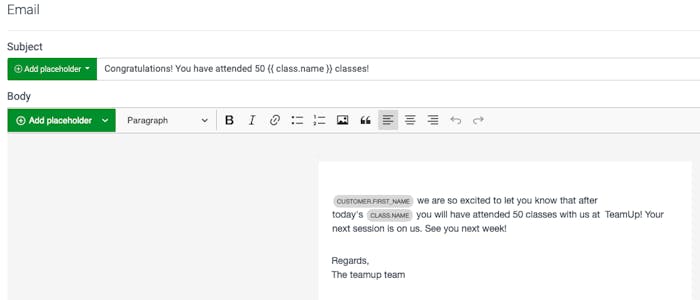 image of the email templates for milestones