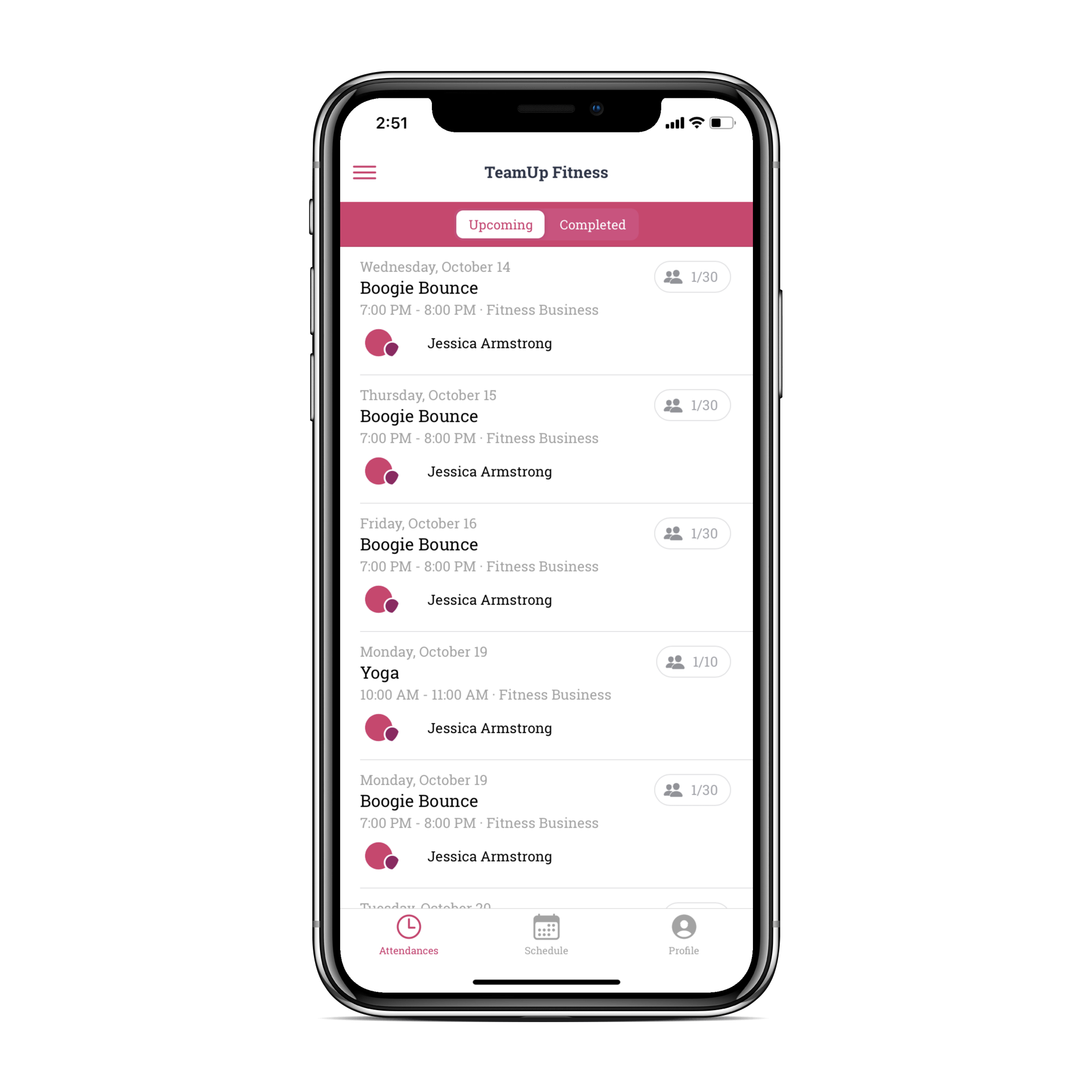 image of the member app upcoming classes page