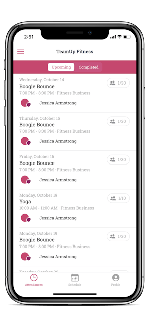 image of the member app upcoming classes page