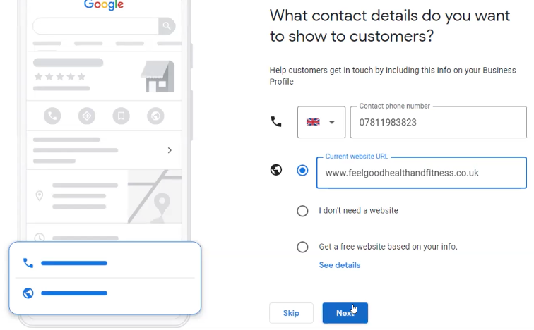 Adding contact details to your account
