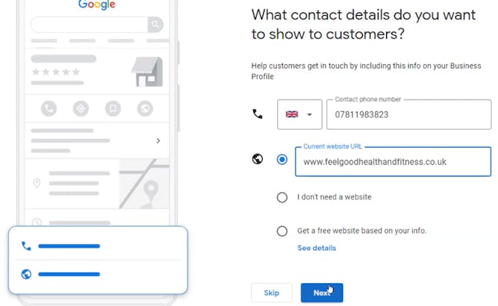 Adding contact details to your account