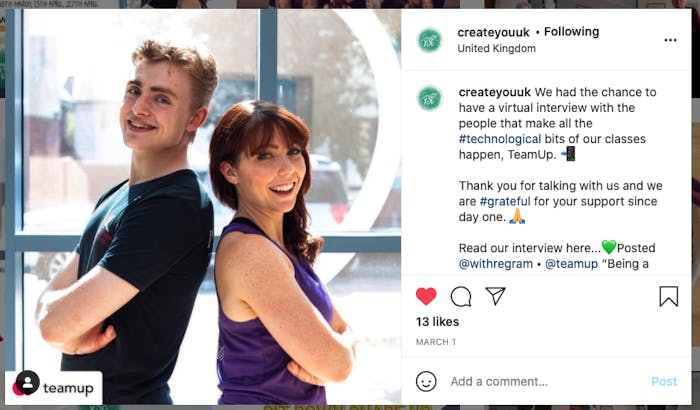 instagram testimonial shared by create you uk