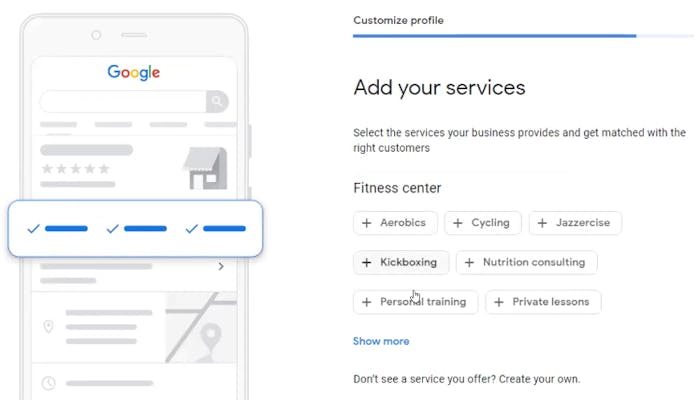 Select the services you offer for your potential clients to see