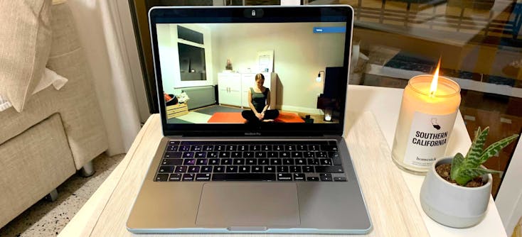 an online yoga class taken from home