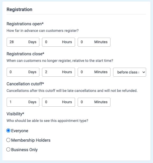 registrations in appointments