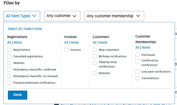 The different filters for customer feedback.