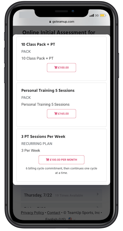 membership options in member app