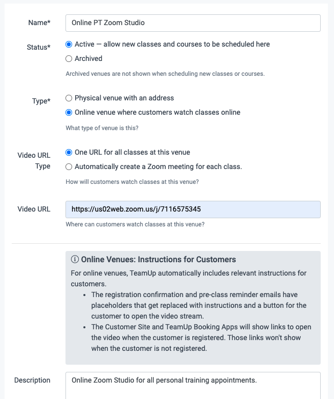 creating an online zoom venue