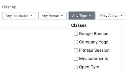 screenshot of the type filter in the calendar