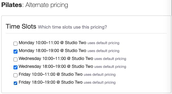 selecting timeslots in TeamUp for alternative gym pricing