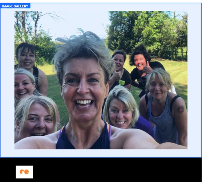 A photo of Clare with some members after a class