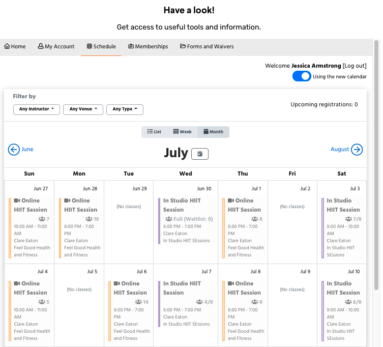 how the customer calendar looks