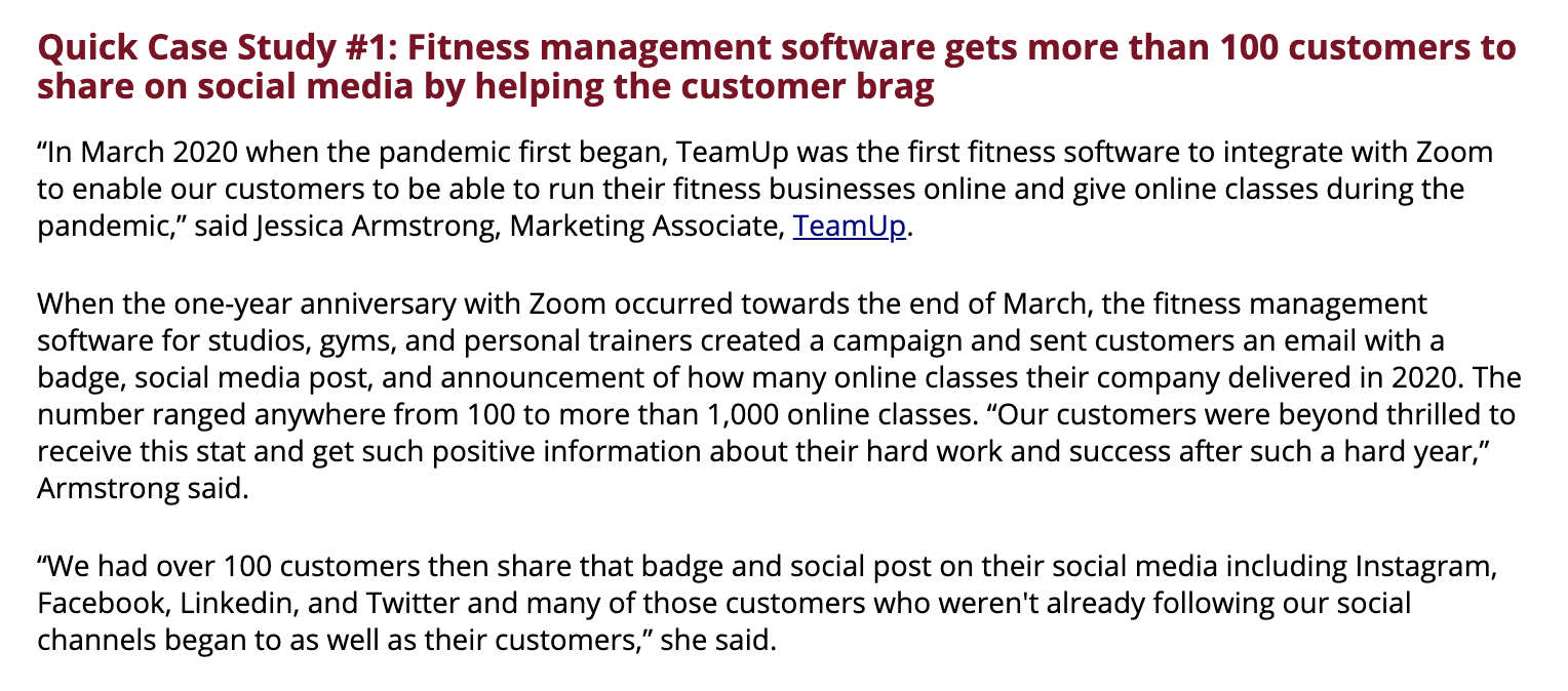 marketing sherpa article featuring teamup