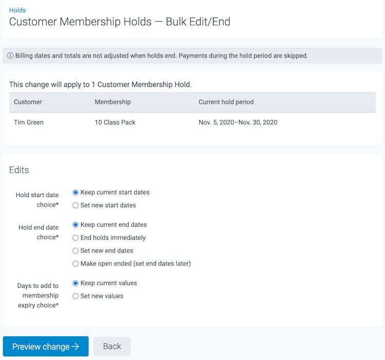 image of membership hold details