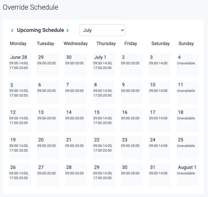 override schedule in teamup