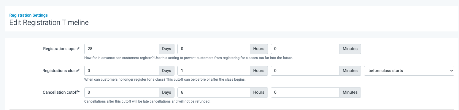 Registration and cancellation options